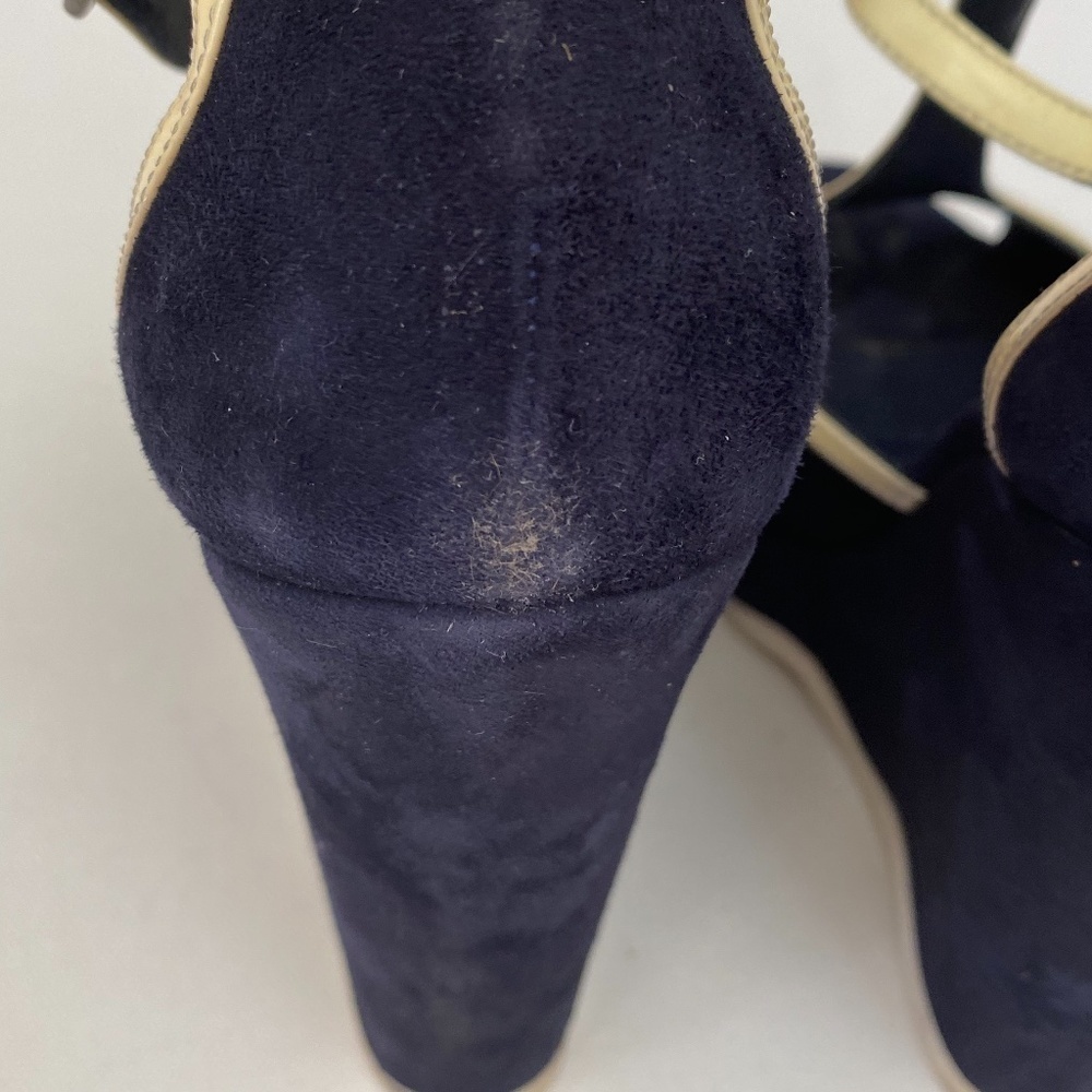 Yves Saint Laurent Navy Suede Wedges Size 36 - Picture 6 of 12
